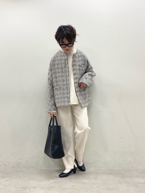 【新品未使用】PUAL CE CIN ツィードノーカラージャケット PUAL CE CIN（ピュアルセシン）の「スラブツイード ノーカラー