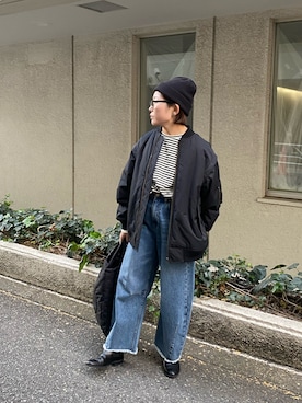 「PUAL CE CIN（ピュアルセシン）のアイテム（MA-1）」を使った、kahoさん（レディース・154cm）の冬コーディネート