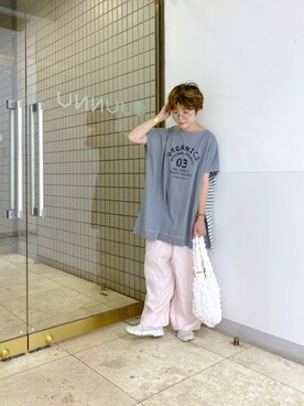 「PUAL CE CIN（ピュアルセシン）の【odds】SPIKY　BAG／バッグ（エコバッグ/サブバッグ）」を使った、kahoさん（レディース・154cm）の夏コーディネート