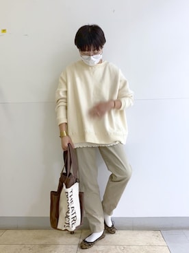 「スエット」｜「アイテム（バレエシューズ）」を使った、kahoさん（レディース・154cm）の秋コーディネート