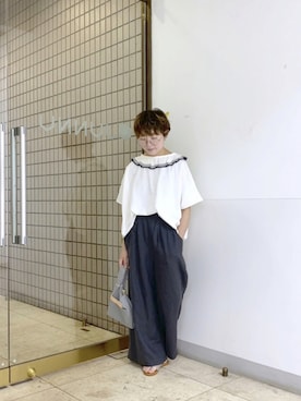 「襟付きトップス」｜「アイテム（スラックス）」を使った、kahoさん（レディース・154cm）の夏コーディネート