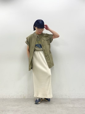 「カーキ×ホワイト」｜kahoさん（レディース・154cm）の春コーディネート