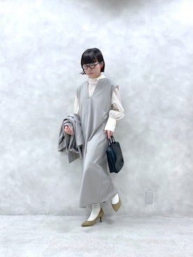 「シア―ブラウス」｜「アイテム（ワンピース/ドレス）」を使った、kahoさん（レディース・154cm）の冬コーディネート