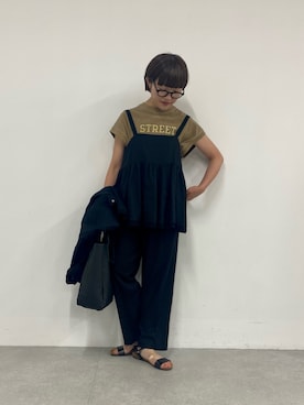 「センタープレスパンツ」｜「アイテム（ジャケット/アウター）」を使った、kahoさん（レディース・154cm）の夏コーディネート