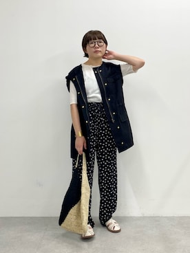 「リブT」｜「アイテム（ジャケット/アウター）」を使った、kahoさん（レディース・154cm）の夏コーディネート