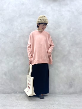 「ロンクスカート」｜「アイテム（帽子）」を使った、kahoさん（レディース・154cm）の冬コーディネート