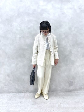 「154cm」｜「アイテム（ノーカラージャケット）」を使った、kahoさん（レディース・154cm）の冬コーディネート