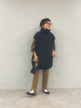 「スリットパンツ」｜「アイテム（ダウンジャケット/コート）」を使った、kahoさん（レディース・154cm）の秋コーディネート