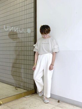 「袖フリル」｜「アイテム（アクセサリー）」を使った、kahoさん（レディース・154cm）の夏コーディネート
