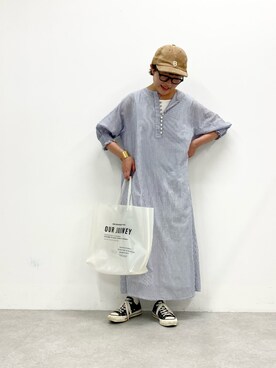 「DECHO（デコー）のアイテム（キャップ）」を使った、kahoさん（レディース・154cm）の夏コーディネート