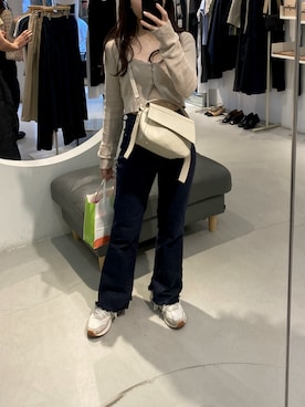 「mystic（ミスティック）のセンターステッチフレアデニム（デニムパンツ）」を使った、ぽさん（レディース・153cm）の夏コーディネート