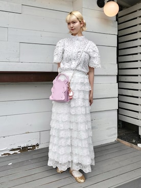 「tocco closet（トッコ　クローゼット）の【ZOZO限定】ドット×ラインレースブラウス（シャツ/ブラウス、ホワイト系）」を使った、ﾅﾂｷさん（レディース・166cm）の春コーディネート