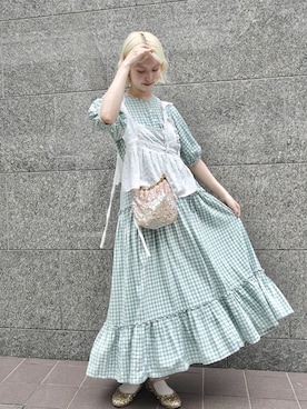 「ZARA（ザラ）のアイテム（ワンピース、グリーン系）」を使った、ﾅﾂｷさん（レディース・166cm）の夏コーディネート