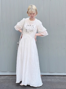 「merry jenny（メリージェニー）のシアーガーゼモアギャザードレス（ワンピース、ホワイト系）」を使った、ﾅﾂｷさん（レディース・166cm）の夏コーディネート