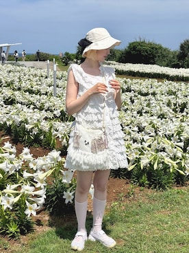 「しまむら（シマムラ）のアイテム（帽子、ホワイト系）」を使った、ﾅﾂｷさん（レディース・166cm）の春コーディネート
