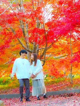 「サマンサ モスモス(Samansa Mos2)」｜「アイテム（スウェット）」を使った、はるか。さん（レディース・151cm）の秋コーディネート