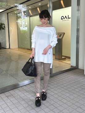 「アイテム（ローファー）」を使った、hashimoさん（レディース・158cm）の夏コーディネート