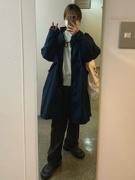 「ネイビー」｜「アイテム（モッズコート）」を使った、kkoさん（レディース・162cm）の冬コーディネート