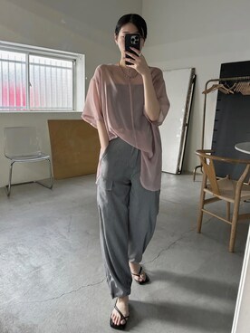 「select MOCA by son（セレクトモカバイソン）の【定番】オーバーシア―トップス（シャツ/ブラウス）」を使った、SELECT MOCA SNAPさん（レディース・162cm）の春コーディネート