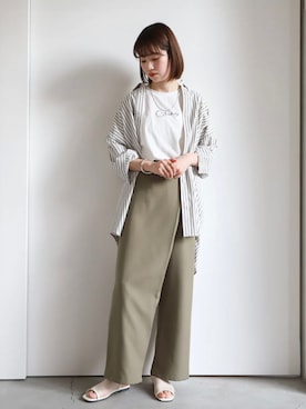 「ラップパンツ」｜「アイテム（スラックス）」を使った、SELECT MOCA SNAPさん（レディース・162cm）の春コーディネート