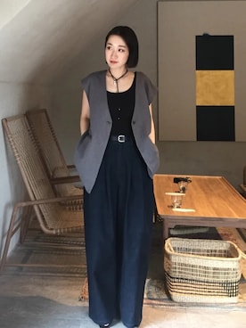 「select MOCA by son（セレクトモカバイソン）のアイテム（ベスト）」を使った、SELECT MOCA SNAPさん（レディース・162cm）の夏コーディネート