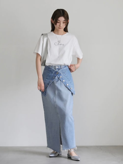 セール】ロングデニムフロントスリットスカート（デニムスカート