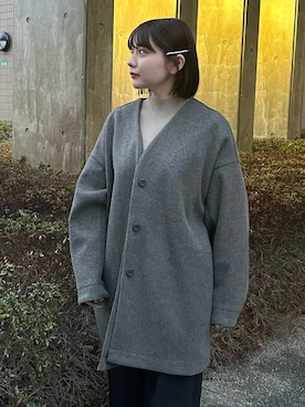 「Vネック」｜「アイテム（ノーカラーコート）」を使った、SELECT MOCA SNAPさん（レディース・162cm）の冬コーディネート