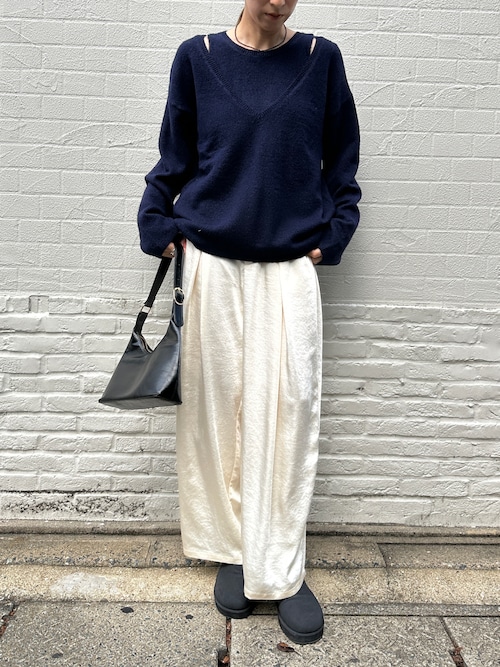 セール】サテンディープタックワイドパンツ（スラックス）｜select