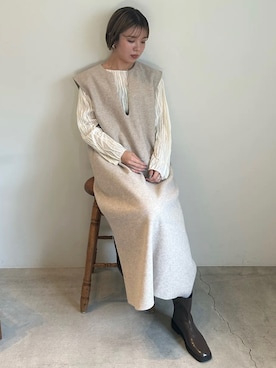 「キーネック」｜「アイテム（ワンピース/ドレス）」を使った、SELECT MOCA SNAPさん（レディース・162cm）の秋コーディネート