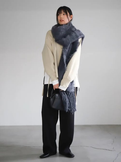 【限定大幅お値下げ中‼️】JILSANDER+モヘアフリンジマフラー　ネイビー セール】モヘアタッチボリュームフリンジマフラー（マフラー）｜select