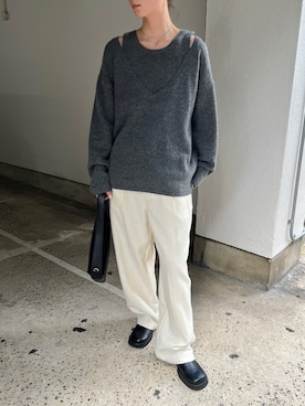 「select MOCA Et（セレクトモカエト）の【Et】Linen Mix Tuck Wide Pants（スラックス）」を使った、SELECT MOCA SNAPさん（レディース・158cm）の秋コーディネート