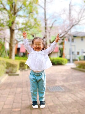 「AEON STYLE（イオンスタイル）のアイテム（パンツ）」を使った、ぷくぷくちゃんさん（キッズ・90cm）の春コーディネート