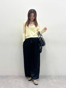 「JEANASIS（ジーナシス）のシャーリングローファー/645735（ローファー、ベージュ系）」を使った、ちゃやかさん（レディース・167cm）の春コーディネート