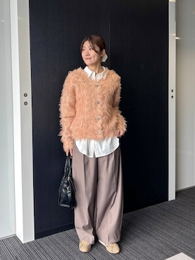 「JEANASIS（ジーナシス）のブークレシャギーVカーディガン/634208（カーディガン/ボレロ）」を使った、ちゃやかさん（レディース・168cm）の秋コーディネート