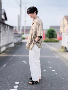 「NANO universe（ナノユニバース）のアイテム（サンダル）」を使った、がーしーさん（メンズ・176cm）の夏コーディネート