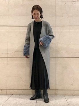 「ファー」｜「アイテム（ノーカラーコート）」を使った、k..さん（レディース・157cm）の冬コーディネート
