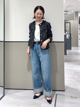 「YECCA VECCA（イェッカヴェッカ）のアイテム（ノーカラージャケット）」を使った、k..さん（レディース・157cm）の秋コーディネート