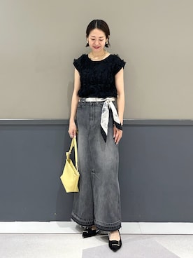 「YECCA VECCA（イェッカヴェッカ）の2wayチュールフリルニット（ニット/セーター）」を使った、k..さん（レディース・157cm）の夏コーディネート