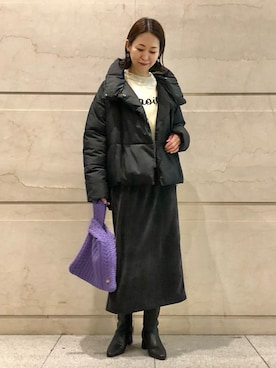 「ロゴニット」｜「アイテム（その他アウター）」を使った、k..さん（レディース・157cm）の冬コーディネート