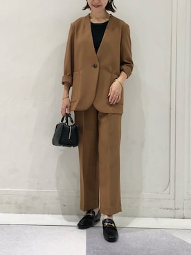 「リブニット」｜「アイテム（ノーカラージャケット）」を使った、k..さん（レディース・157cm）の秋コーディネート