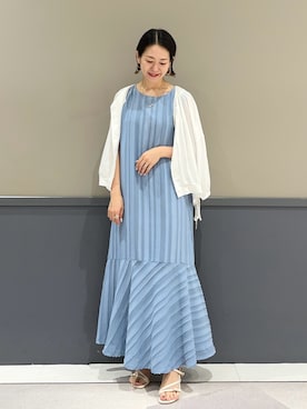 「シャツジャケット」｜「アイテム（ノーカラージャケット）」を使った、k..さん（レディース・157cm）の夏コーディネート