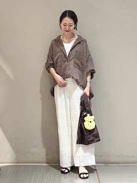 「Green　Parks（グリーンパークス）のデニムマルチWAYシャツ（シャツ/ブラウス、ブラウン系）」を使った、k..さん（レディース・157cm）の夏コーディネート