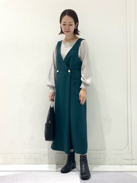 「YECCA VECCA（イェッカヴェッカ）のアイテム（ジャンパースカート）」を使った、k..さん（レディース・157cm）の秋コーディネート