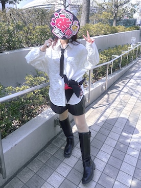 「SHEINのアイテム（シャツ/ブラウス、ホワイト系）」を使った、🦀さん（レディース・161cm）の夏コーディネート