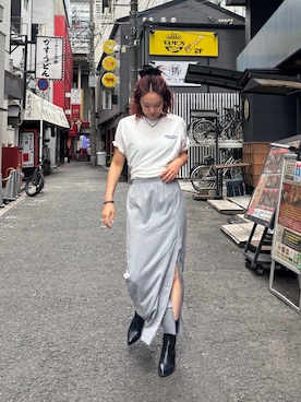 「Ungrid（アングリッド）のカラーエンブロイダリーTee（Tシャツ/カットソー、ホワイト系）」を使った、あやさん（レディース・164cm）の夏コーディネート