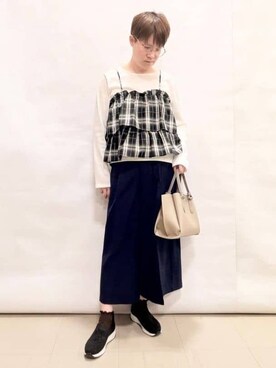 「SHOO・LA・RUE（シューラルー）の【洗濯機可/S-LL】ハイウエストで美脚見え リボンクロップドワイドパンツ（その他パンツ、ブルー系）」を使った、natsushoola727さん（レディース・162cm）の春コーディネート