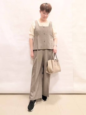 「SHOO・LA・RUE（シューラルー）の【S-LL/二の腕カバー】品よく隠せる　ドット刺繍5分袖ニット（ニット/セーター、ホワイト系）」を使った、natsushoola727さん（レディース・162cm）の春コーディネート