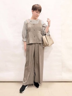 「SHOO・LA・RUE（シューラルー）の【セットアップ可/S-LL/洗濯機可】二の腕もカバーしてくれる　さらっとした着心地の6分袖サッカーブラウス（シャツ/ブラウス、ホワイト系）」を使った、natsushoola727さん（レディース・162cm）の春コーディネート