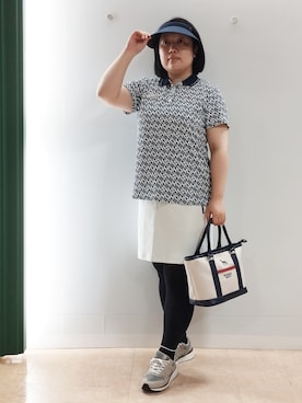 「adabat（アダバット）のUVクリップバイザー（サンバイザー、ブルー系）」を使った、とみーさん（レディース・155cm）の秋コーディネート