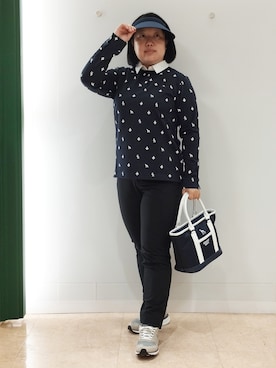 「adabat（アダバット）のUVクリップバイザー（サンバイザー、ブルー系）」を使った、とみーさん（レディース・155cm）の秋コーディネート